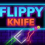 Neon színű felirat egy falon, késsel átszúrva