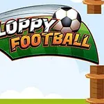 Zöld hátterű logó focilabdával és felhőkkel, Floppy Football felirattal, csövekkel a kép szélén