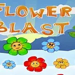 Színes virágok mosolygós arcokkal egy kék háttér előtt, ahol a Flower Blast felirat olvasható