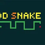 A kép sötét háttéren színes, pixeles FOOD SNAKE feliratot és alatta zöld, kígyószerű vonalat ábrázol egy piros ponttal