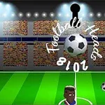 Két rajzfilmszerű figura focizik egy stadionban, középen egy nagy labda lebeg a Football Heads 2018 felirattal
