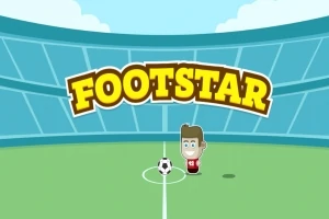 Egy focipályán álló rajzfilmfigura, mellette egy labda, háttérben lelátó és az Footstar felirat