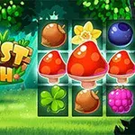 Erdős háttér előtt különböző szimbólumok, mint gombák, makk, lóhere, málna és virág 3x2-es rácsban, valamint a Forest Match felirat