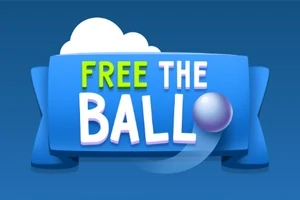 Kék háttérrel rendelkező kép, középen FREE THE BALL felirattal, mellette egy fehér és lila golyó