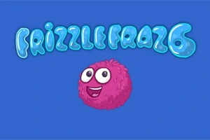 Kék háttér előtt egy nagy szemű, rózsaszín, szőrös figura és felette FRIZZLE FRAZ 6 felirat látható