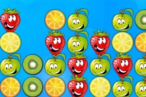 Mosolygó gyümölcsök, köztük eper, alma és citrusok színes háttéren