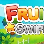 Színes Fruita Swipe felirat gyümölcsös témájú háttérrel és napsütéses tájjal