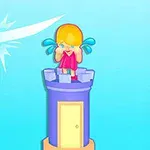 Egy kötéllel megkötözött fiú lebeg a levegőben, miközben egy szomorú lány sír egy torony tetején