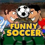 Két rajzfilmszerű focista fejel egy labdát egy stadion hátterében, „Funny Soccer” szöveggel az előtérben