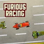 Fentről nézve autóverseny, három versenyautó az úton Furious Racing felirattal