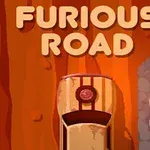 Egy sivatagi úton haladó autó, fölötte a FURIOUS ROAD felirattal