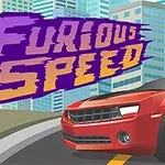 Egy piros autó látható egy városi háttér előtt, a kép bal felső sarkában Furious Speed felirat olvasható