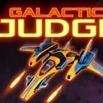 Űrhajó tüzet nyit a világűrben a Galactic Judge felirat alatt