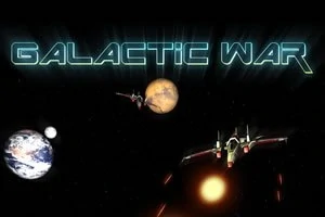 Űrjelenet két űrhajóval és bolygókkal, felettük a Galactic War felirattal