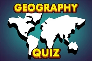 Világtérkép fehér sziluettje sötét háttér előtt, GEOGRAPHY QUIZ felirattal