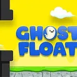 Sárga háttér közepén GHOST FLOAT felirat kék betűkkel, körülötte fekete csövek és néhány fehér felhő