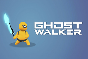 Sárga figura világító kék karddal, mellette a GHOST WALKER felirat egy kék háttér előtt