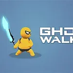 Sárga figura világító kék karddal, mellette a GHOST WALKER felirat egy kék háttér előtt