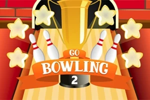 Trófea, bowling bábuk és csillagok egy narancssárga háttér előtt, Go Bowling 2 felirattal