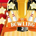 Trófea, bowling bábuk és csillagok egy narancssárga háttér előtt, Go Bowling 2 felirattal