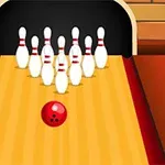 Piros bowlinggolyó gurul a sárga sávon, célba véve a fehér bowlingbábukat