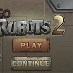 Menü képernyő fém háttérrel, Go Robots 2 felirattal, valamint Play és Continue gombokkal