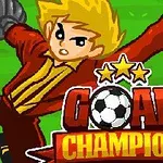 Egy rajzolt szőke kapus piros szerelésben a levegőben repül, alatta a Goal Champion felirat három csillaggal és egy focilabdával