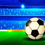 Focipálya kék stadionfényekkel, két labdával és egy kapuval