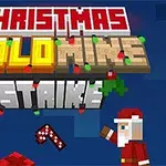 Pixeles stílusú karácsonyi grafika, amelyen Christmas Gold Mine Strike felirat és egy Mikulás látható