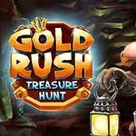 Rajzolt bányász lámpával egy barlangban, mellette Gold Rush Treasure Hunt felirat