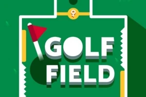 Zöld háttér, középen fehér Golf Field felirat, mellette piros zászló jelzi a lyukat