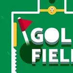 Zöld háttér, középen fehér Golf Field felirat, mellette piros zászló jelzi a lyukat