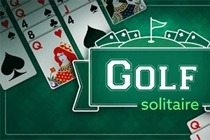Kártyalapok királynővel és ászokkal egy zöld háttéren, Golf Solitaire felirattal