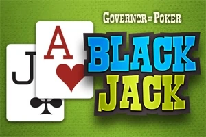 Két kártyalap, egy piros ász és egy treff bubi, amelyek mellett nagy, színes betűkkel a Black Jack felirat látható, zöld háttérrel