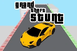 Egy sárga sportautó látható egy versenypályán, a háttérben grand theft stunt felirattal