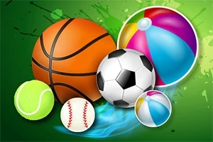 Különböző sportlabdák, köztük kosárlabda, futball, strandlabda, teniszlabda és baseball labda, zöld háttérrel