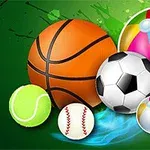 Különböző sportlabdák, köztük kosárlabda, futball, strandlabda, teniszlabda és baseball labda, zöld háttérrel