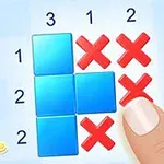 Kék és piros rácsos minta egy képernyőn, melyen egy ujj mutat az egyik piros X-re