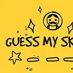 Sárga háttéren fekete rajzok és a Guess My Sketch felirat, csillag, szív és egy bajszos figura