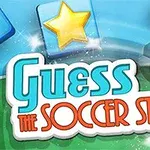 A kék és zöld háttéren sárga csillagok és egy fekete-fehér focilabda látható a Guess the Soccer Star felirat mellett