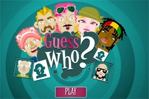Rajzolt karakterek gyűjteménye különböző megjelenéssel, a középpontban a Guess Who?