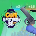 Egy kék, kalapos figurát látunk, aki egy pisztolyt tart, mellette a Gun Brothers 3D felirattal
