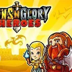 Három rajzfilmszerű karakter, egy páncélos harcos, egy varázslónő és egy szakállas férfi, narancssárga háttér előtt, közepén sárkány körvonalaival