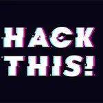 Glitch hatású fehér felirat sötét háttér előtt, amelyen a HACK THIS!