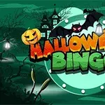 Halloween témájú kép sötét kísérteties háttérrel, denevérrel, töklámpásokkal és a Halloween Bingo felirattal