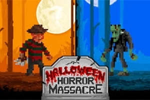 Két pixel art karakter, mindkét oldalon külön háttérrel, a középpontban egy sírkő felirattal
