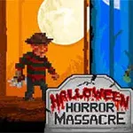 Két pixel art karakter, mindkét oldalon külön háttérrel, a középpontban egy sírkő felirattal