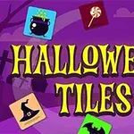Lila háttér előtt különböző halloweeni ikonok, mint például üst, tök, és szellem, valamint a HALLOWEEN TILES felirat szerepel