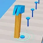 Egy kék kalapács egy faszegélyt üt be egy sor szög közé egy világoskék háttérrel ellátott úton