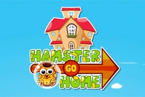 Rajzfilm stílusú ház piros tetővel, alatta Hamster Go Home felirat egy nyíl formájában, egy aranyos hörcsög grafikájával az égen